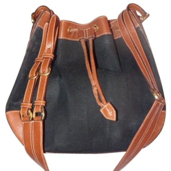 Gucci Vintage Black Canvas Camel Leather Shoulder - Picture 1 of 8